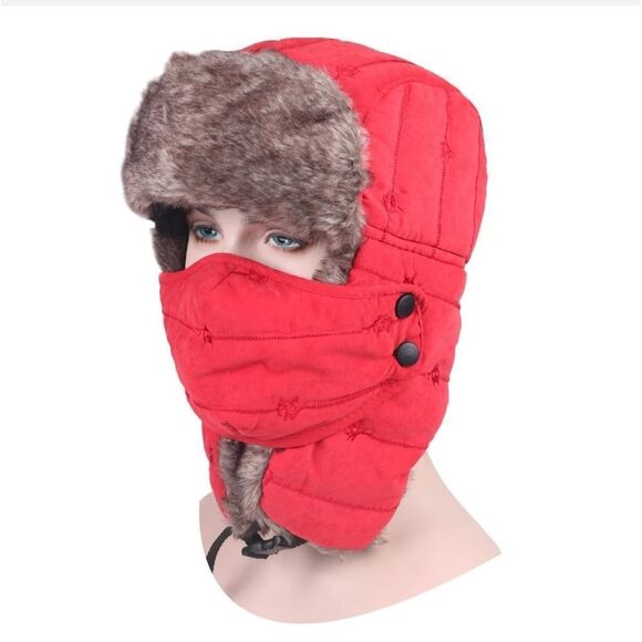 Windproof Men Women Warm Trapper Hat Winter Russian Hats with Mask Ushanka Hat - Picture 2 of 9